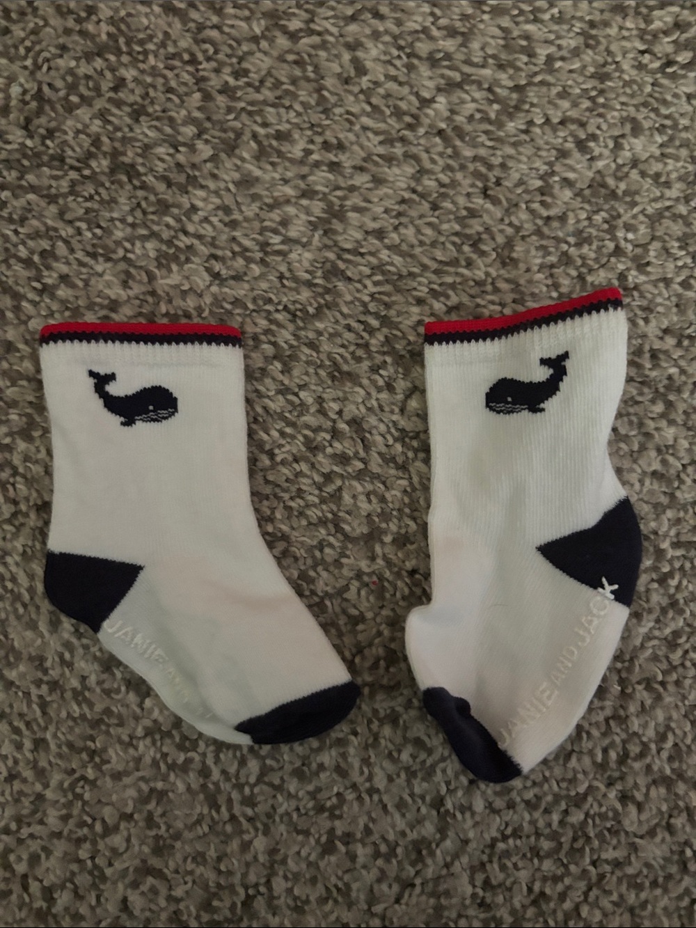 Janie and Jack White Kids Whale Crew Socks with Navy Accents and Red Trim